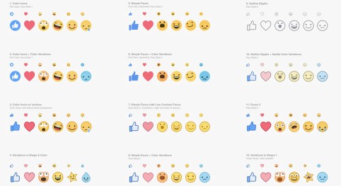 Trước phiên bản reactions hiện nay, Facebook đã thử nghiệm nhiều kiểu emoji khác
